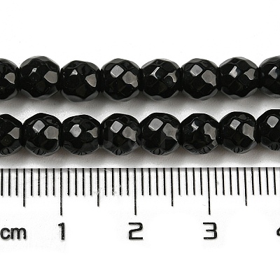 Faceted Round Natural Black Onyx Beads Strands G-S132-01-1