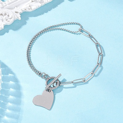 Heart 304 Stainless Steel Charm Bracelets BJEW-JB13110-1
