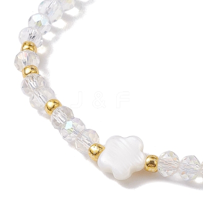 Flower Natural Shell & Glass Beaded Stretch Bracelet BJEW-JB10184-01-1