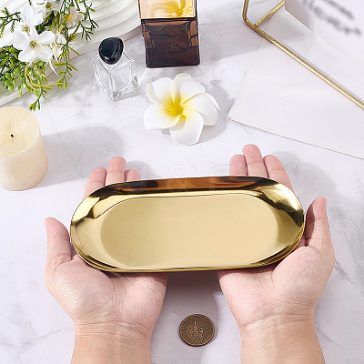 Oval 430 Stainless Steel Jewelry Display Plate STAS-CP0001-08G-1