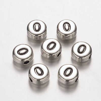 Flat Round Antique Silver Tone Alloy Number Beads PALLOY-K194-00AS-1