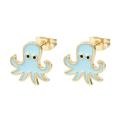 Brass Enamel Stud Earrings EJEW-B152-01G-01-1