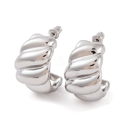 Twist C-Shaped Brass Half Hoop Stud Earrings for Women LS-EJEW-G391-17P-1