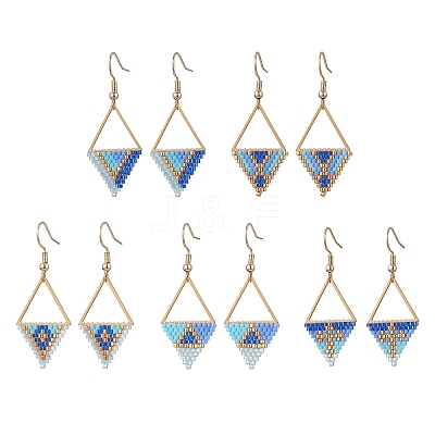 5 Pairs 5 Styles Glass Seed Beaded & 304 Stainless Steel Dangle Earrings EJEW-MZ00715-1