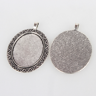Vintage Large Tibetan Style Alloy Pendant Cabochon Bezel Settings TIBEP-O006-09AS-1
