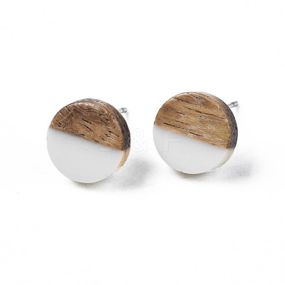 Opaque Resin & Walnut Wood Stud Earrings EJEW-N017-008-B10-1