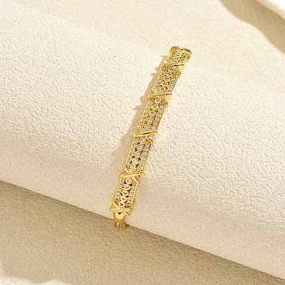 Brass Micro Pave Clear Cubic Zirconia Hinged Cuff Bangles for Women VP3297-7-1