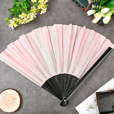1Pc Bamboo with Oxford Fabric Glitter Powder Folding Fans AJEW-SP0003-77A-1