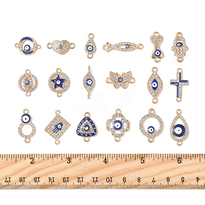 36Pcs 18 Styles Alloy Blue Enamel Connector Charms ENAM-FS0002-97-1