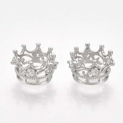 Brass with Clear Cubic Zirconia Crown European Beads KK-T035-122-1