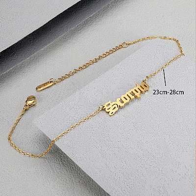 304 Stainless Steel Constellation Word Link Chain Anklets for Women FS-WG5BE8C-12-1