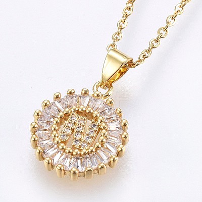 Brass Micro Pave Cubic Zirconia Initial Pendant Necklaces NJEW-H486-30G-N-1