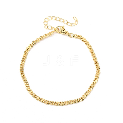 Brass Curb Chain Bracelets for Women BJEW-C140-14G-1