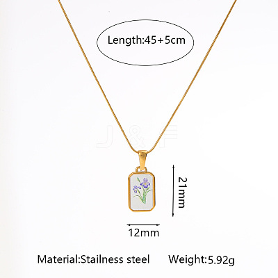 Flower Printed 304 Stainless Steel Geometric Pendant Necklaces for Women WG37CA3-05-1