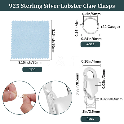 4Pcs 925 Sterling Silver Lobster Claw Clasps STER-BBC0009-40C-1