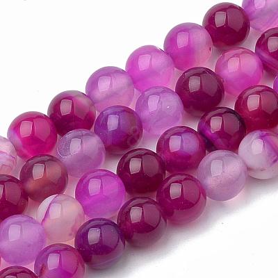 Dyed Natural Striped Agate/Banded Agate Round Bead Strands G-R342-10mm-04-1