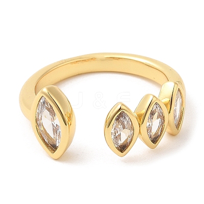 Rack Plating Brass Pave Clear Cubic Zirconia Open Cuff Rings for Women RJEW-Q770-31G-1