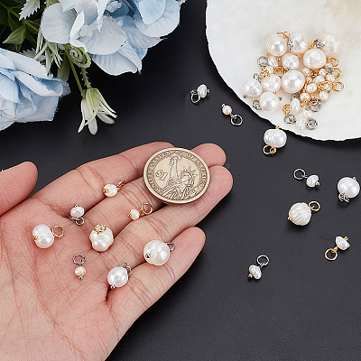 40Pcs 4 Styles Natural Cultured Freshwater Pearl Rice Charms PALLOY-GA00038-1