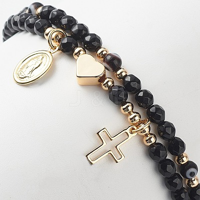 2Pcs 2 Style Natural Gemstone & Lampwork Evil Eye Beaded Stretch Bracelets Set BJEW-JB09030-1