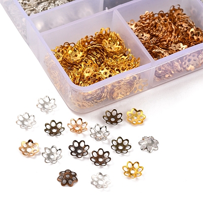 1200Pcs 6 Style Iron Bead Caps IFIN-YW0001-39-1