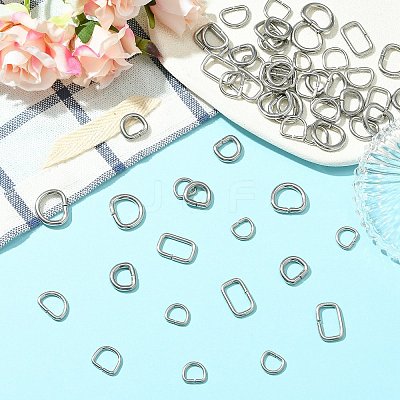 60Pcs 6 Styles 304 Stainless Steel D Rings STAS-CJ0003-36-1