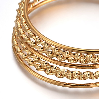 304 Stainless Steel Buddhist Bangle Sets BJEW-F363-06G-A-1
