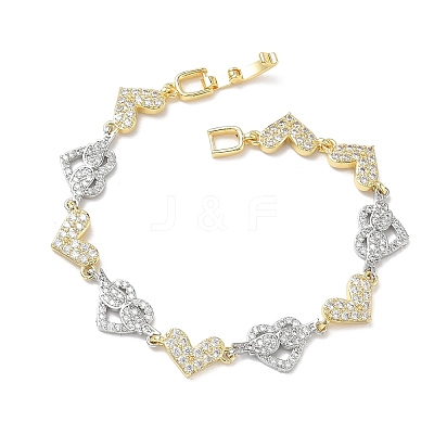 Heart Micro Pave Clear Cubic Zirconia Link Chain Bracelets for Women BJEW-C156-08A-GP-1