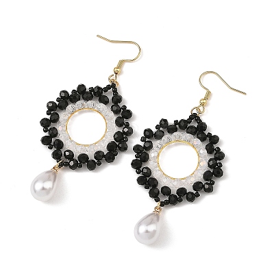 Brass Glass Beads Dangle Earrings EJEW-MZ00764-02-1
