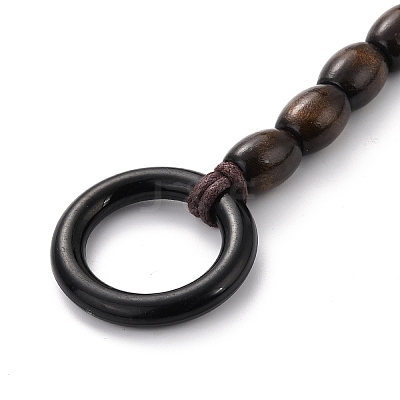 Barrel Shape Wood Beaded Bracelet with Double Rings BJEW-XCP0001-06-1
