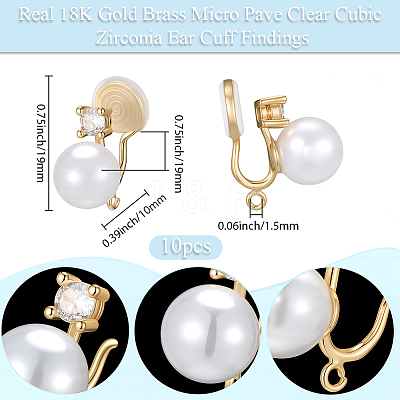 10Pcs Round Brass Brass Micro Pave Clear Cubic Zirconia Ear Cuff Findings KK-BBC0022-45-1