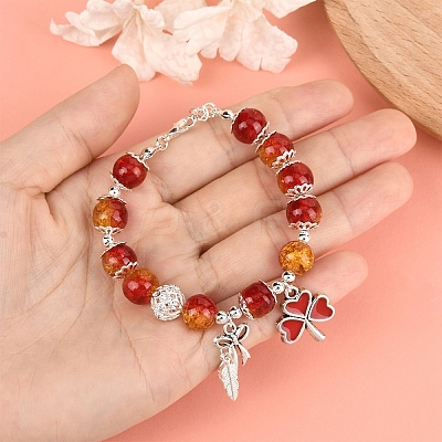 Alloy Enamel Clover & Leaf & Bowknot Charm Bracelets BJEW-YW00008-1