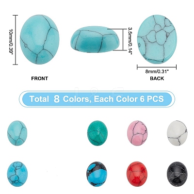 48pcs 8 colors Dyed Synthetic Turquoise Cabochons G-PH0036-03-1