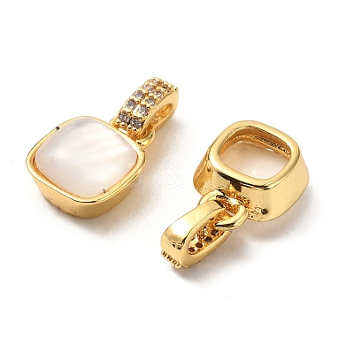 Brass Micro Pave Cubic Zirconia with Natural Shell Charms KK-G533-15G-1