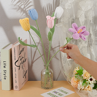 5Pcs 5 Colors Woolen Yarn Artificial Tulip Flower AJEW-FG0004-63-1