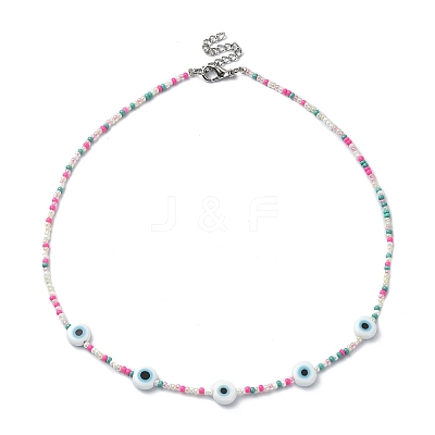 Lampwork Evil Eye & Glass Seed Beaded Necklaces NJEW-JN04376-1