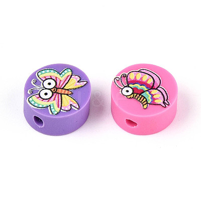 Printed Handmade Polymer Clay Beads CLAY-T022-12L-1