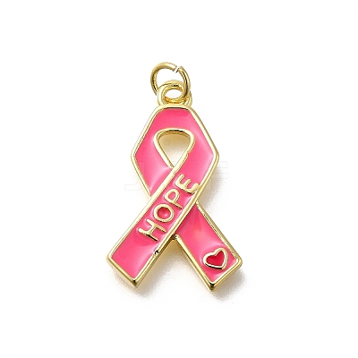 October Breast Cancer Pink Awareness Ribbon Brass Enamel Pendants LS-KK-S517-04H-G-1