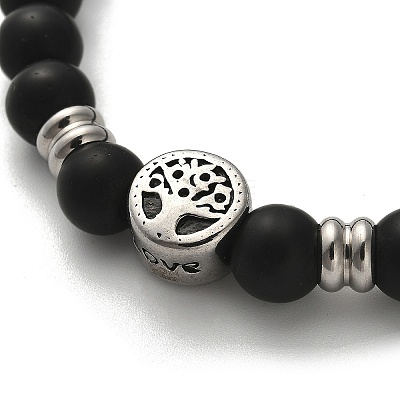Synthetic Black Stone Round Beaded Stretch Bracelets BJEW-F479-01P-1