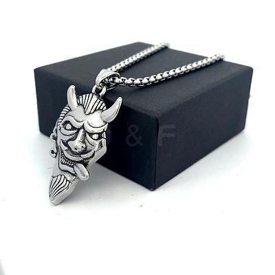 Vintage Punk 304 Stainless Steel Cow Devil Pendant Necklaces for Men QK5762-1