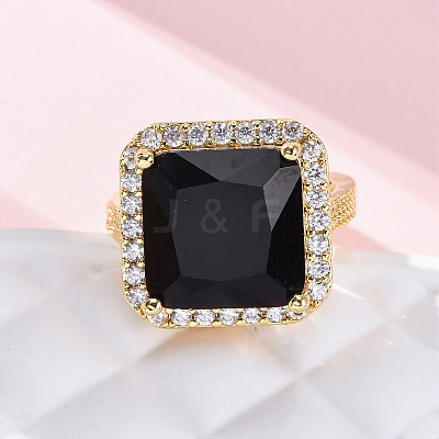 Brass Micro Pave Clear Cubic Zirconia Cuff Rings for Women RJEW-A062-04G-1