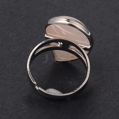 Adjustable Natural Rose Quartz & Platinum Brass Rings RJEW-N024-02H-1