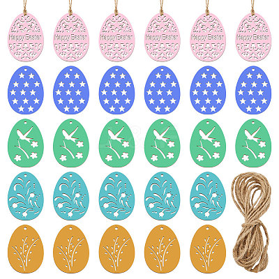 50Pcs 5 Style Easter Unfinished Wood Pendant Ornaments WOOD-GF0002-01-1