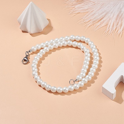 Glass Pearl Round Beaded Necklace for Men Women X-NJEW-JN03923-01-1