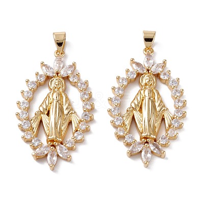 Brass Micro Pave Clear Cubic Zirconia Pendants ZIRC-M116-22G-1