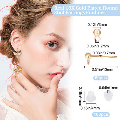 60Pcs Brass Stud Earrings Findings KK-BBC0004-99-1
