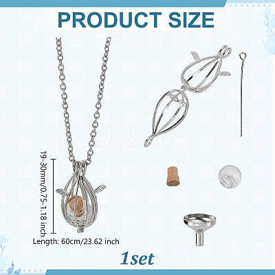 Brass Bead Cage Teardrop with Alloy Wing Pendant Cable Chain Necklaces NJEW-DR00030-1