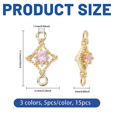 15Pcs 3 Colors Brass Pave Cubic Zirconia Connector Charms KK-CA0003-86-1