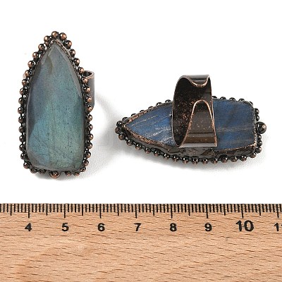 Natural Labradorite Adjustable Cuff Open Rings RJEW-K269-13R-1
