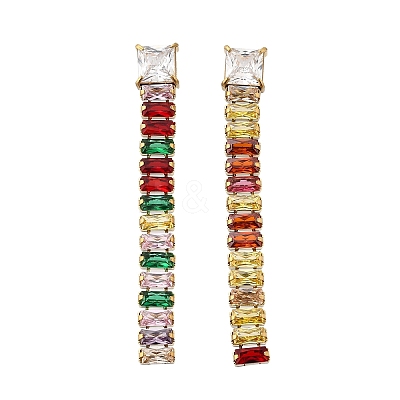 304 Stainless Steel Colorful Cubic Zirconia Tassel Stud Earrings EJEW-Z094-01D-G01-1
