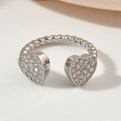 Brass Micro Pave Cubic Zirconia Cuff Open Rings RJEW-C163-03B-P-1
